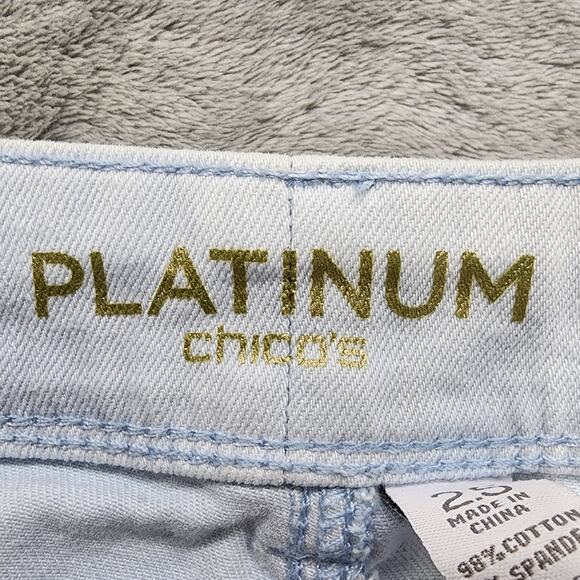 Chicos Jeans Womens 2.5 L/14 Blue Light Wash Platinum Mid Rise Slim Straight Leg - Picture 6 of 14